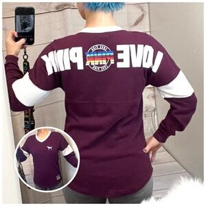 |•PINK•| Victoria's Secret PINK Maroon LOVE PINK Back Long Sleeve Sz XS (Small)